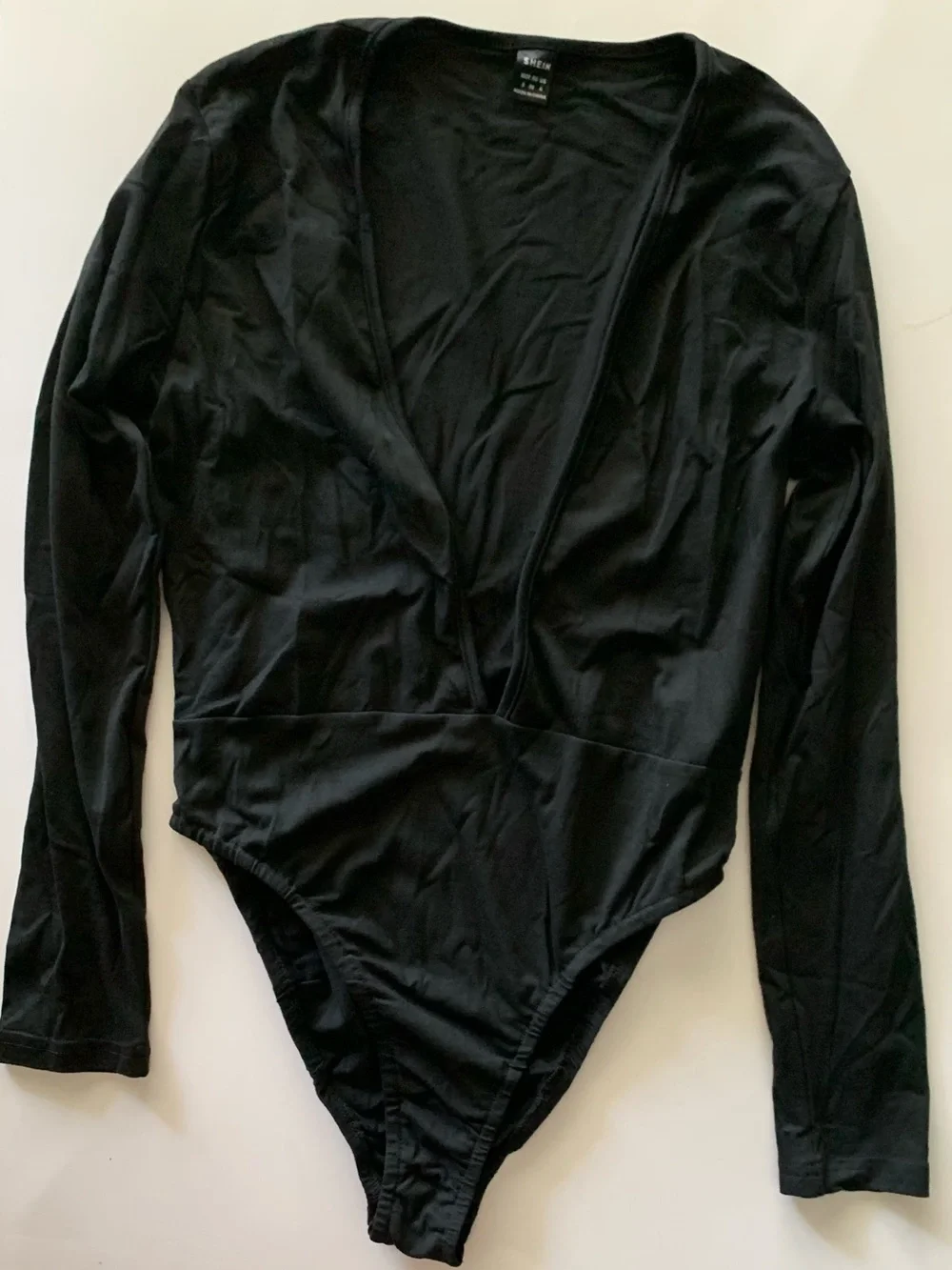 Shein Black Bodysuit Plunging V-Neck Long Sleeves Brand New Size S